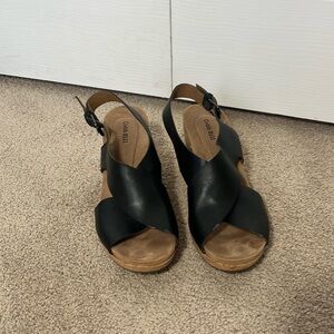 Black Leather Sandal Heels - Size 9.5